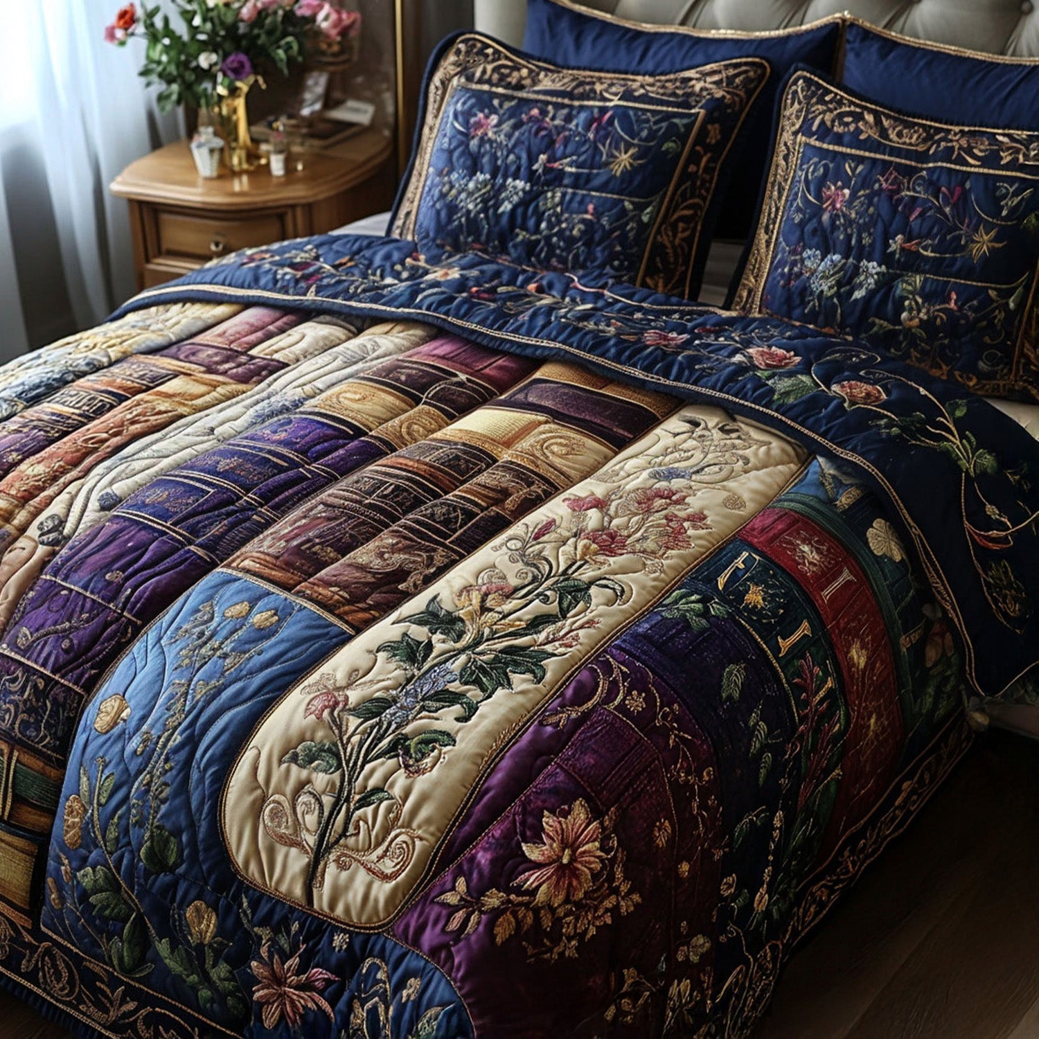 Timeless Pages Quilted Bedding Set Bed Decorations Book Lovers Gifts For Sisters