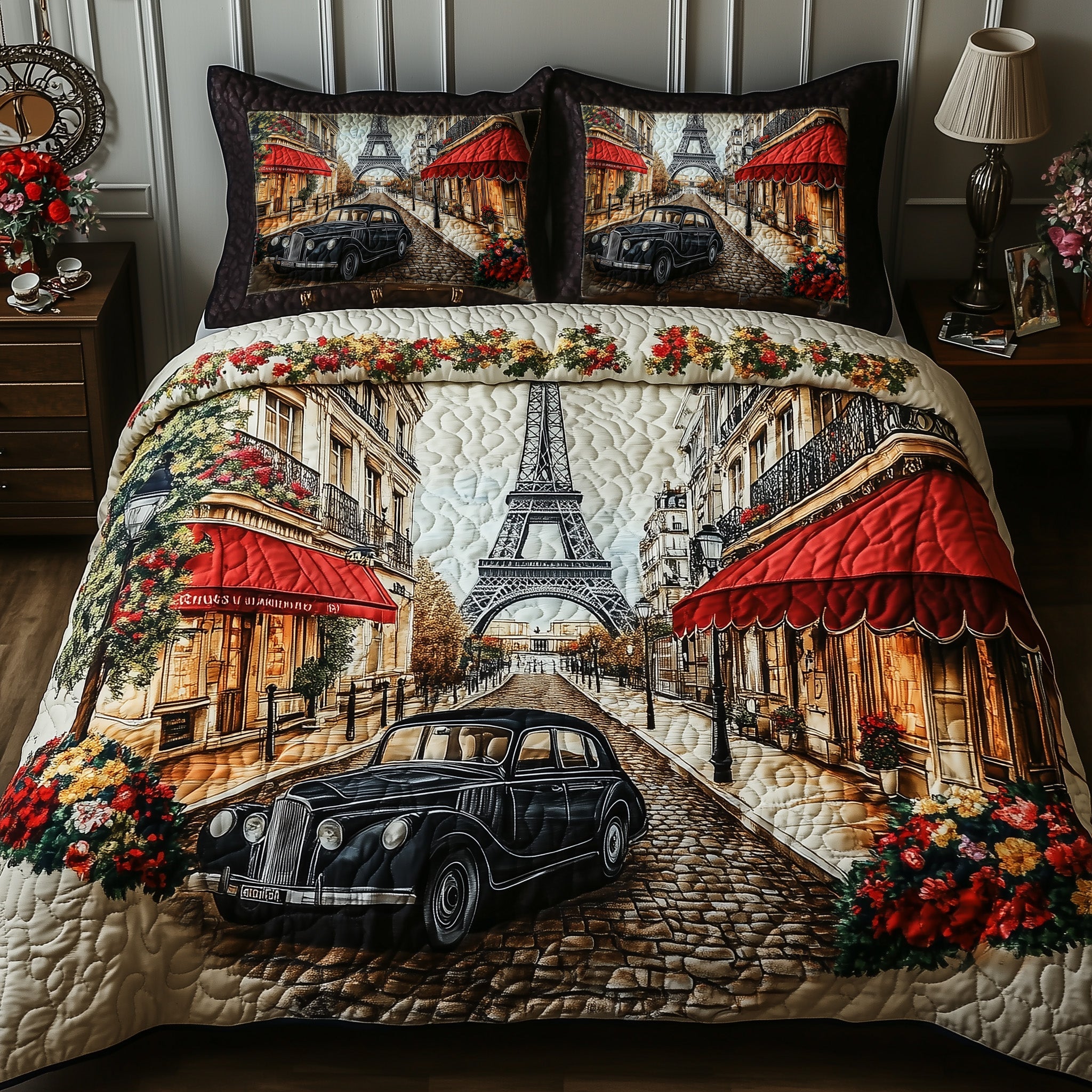 Timeless Paris Stroll Quilted Bedding Set Bohemian Vibe