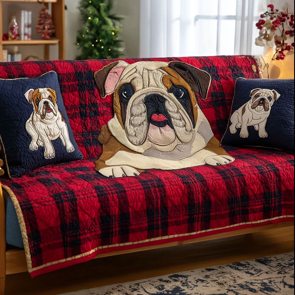 Timeless Pup Quilted Sofa Cover Christmas Living Decor English Bulldog Christmas Gifts