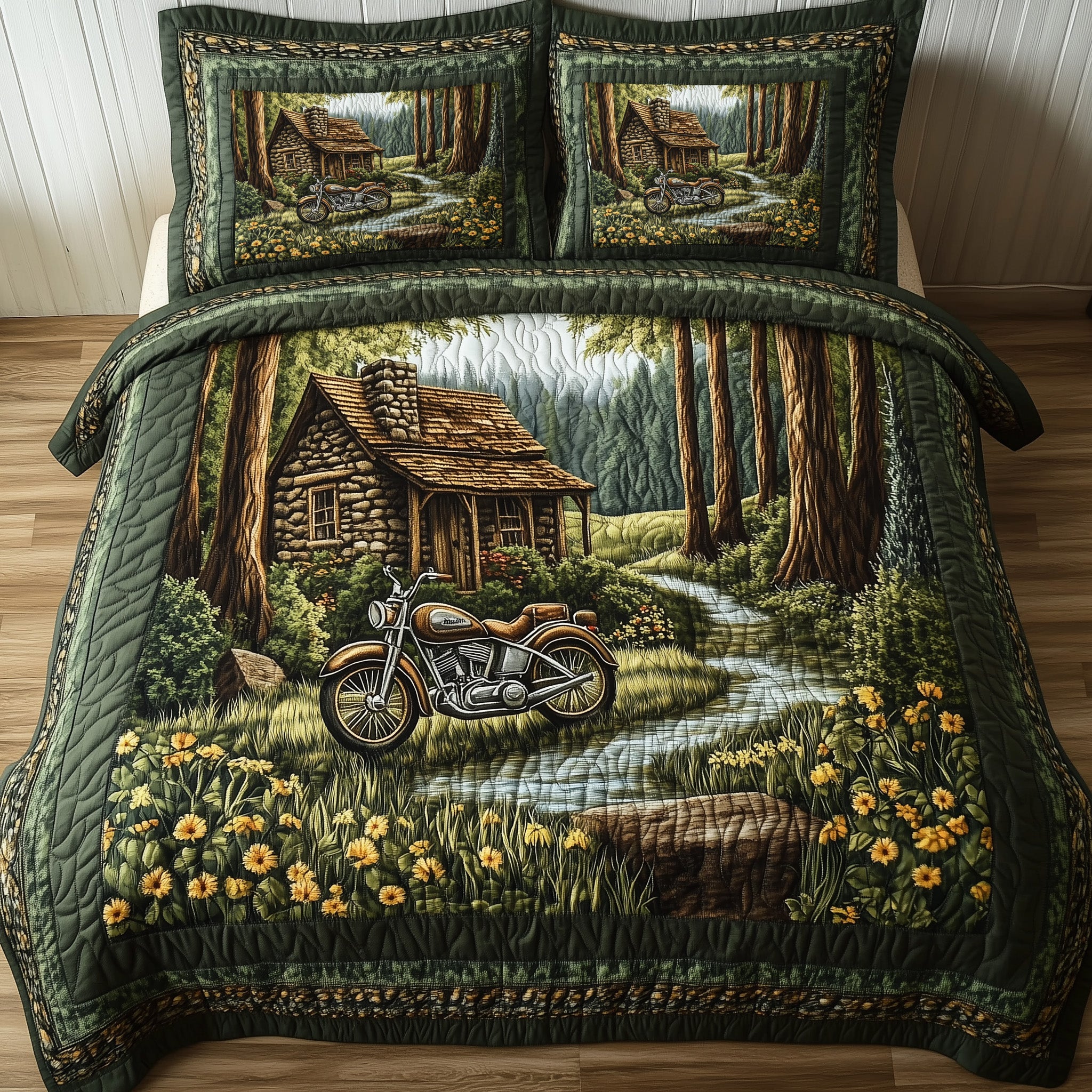 Timeless Roadside Quilted Bedding Set Duvet Cover Merchandise Gifts For Motorcycle Lovers