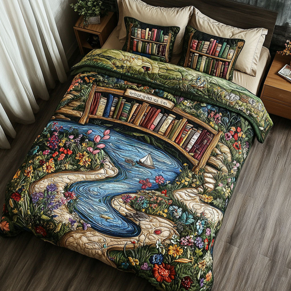 Timeless Stories Quilted Bedding Set Bed Decor Great Book Lover Gift Ideas