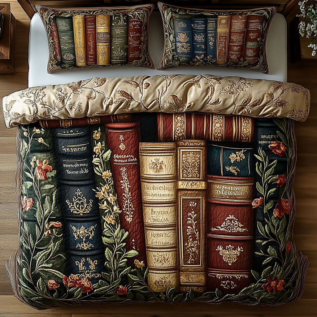 Timeless Tales Quilted Bedding Set Cozy Bedroom Decor Cool Gifts For Readers