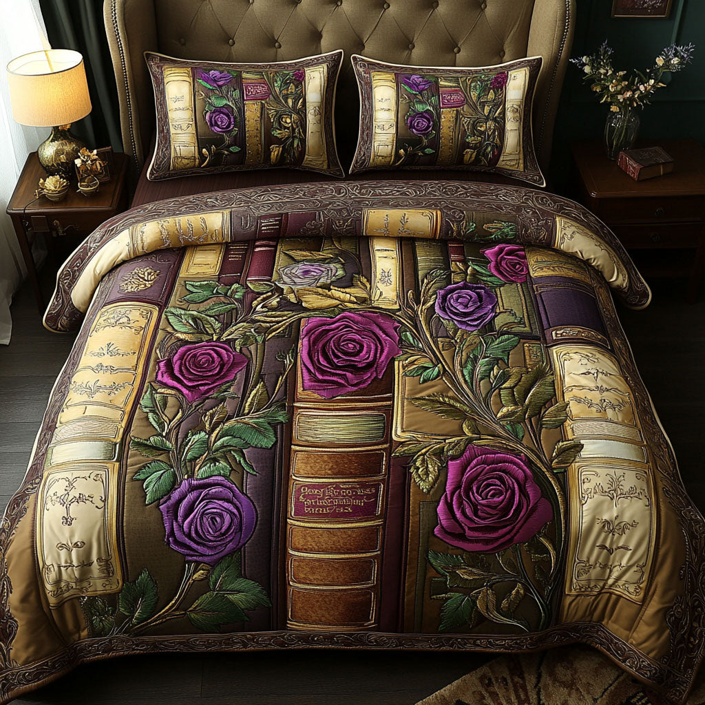 Timeless Tomes Quilted Bedding Set Holiday Season Duvet Cover Set Book Lovers Gifts For Sisters