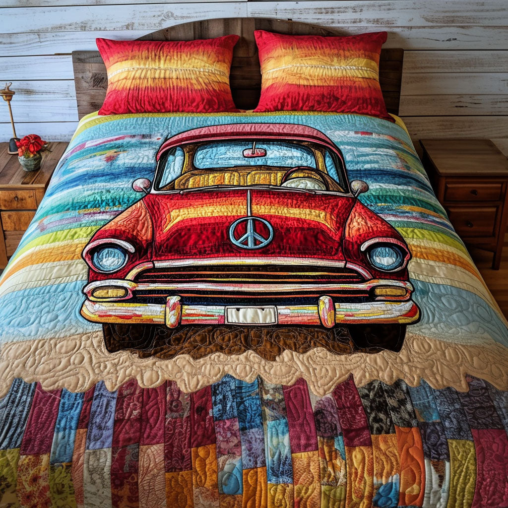 Timeless Wheels Quilted Bedding Set Bedroom Decor Ideas Birthday Gift For Hippie Friend
