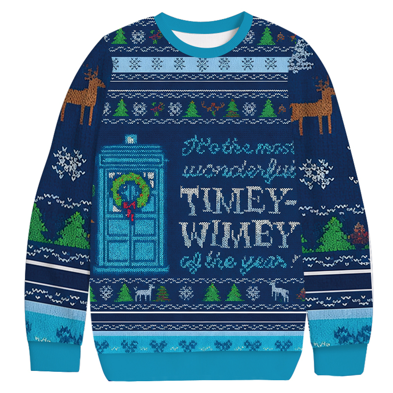 Timey Wimey Blue Christmas Ugly Sweatshirt Holiday Season Gag Gift Top Timey Wimey Blue Christmas Ugly Sweatshirt Holiday Season Gag Gift Top