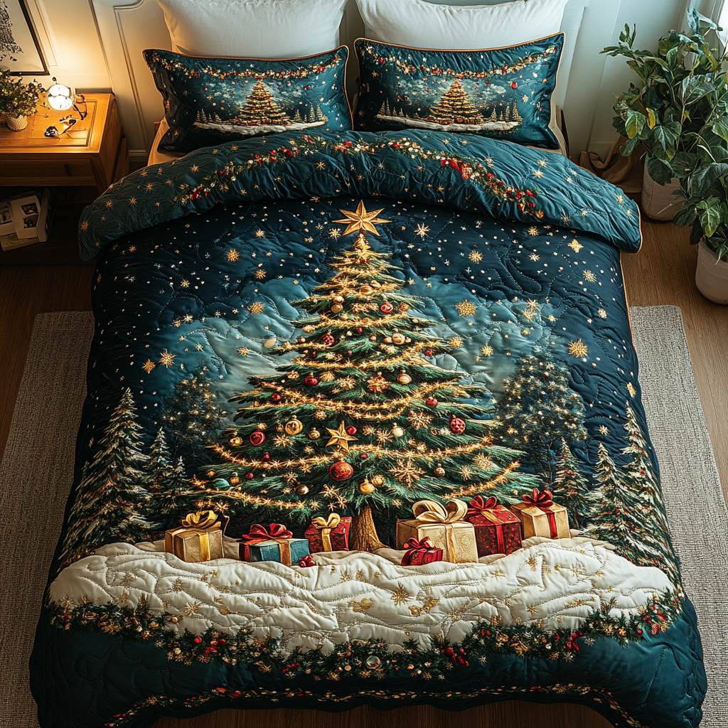 Tinsel Glow Quilted Bedding Set Full Size Bed Set Christmas Gifts For Your Grandmother