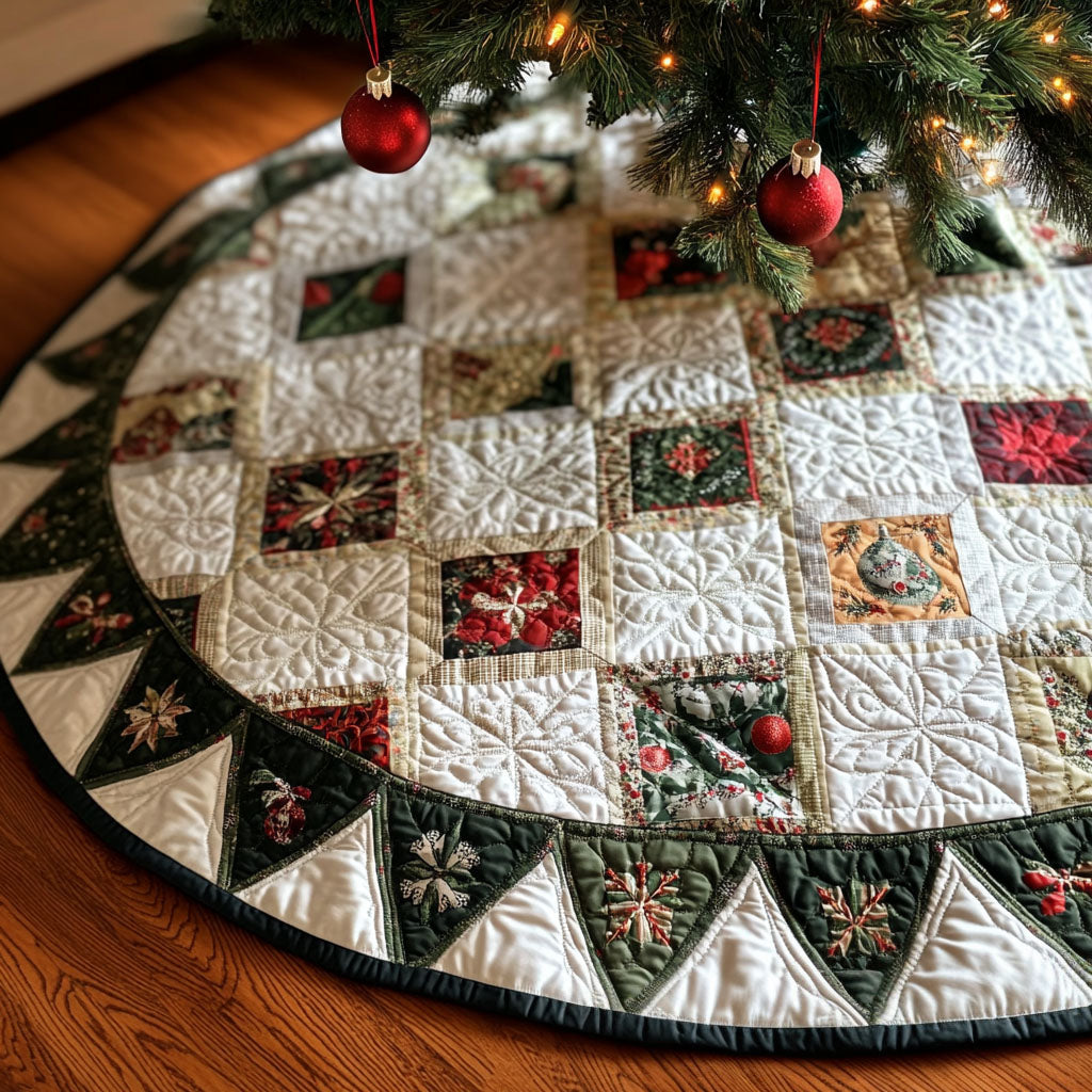 Tinsel Glow Quilted Christmas Tree Skirt Christmas Holiday Living Room Decor Home