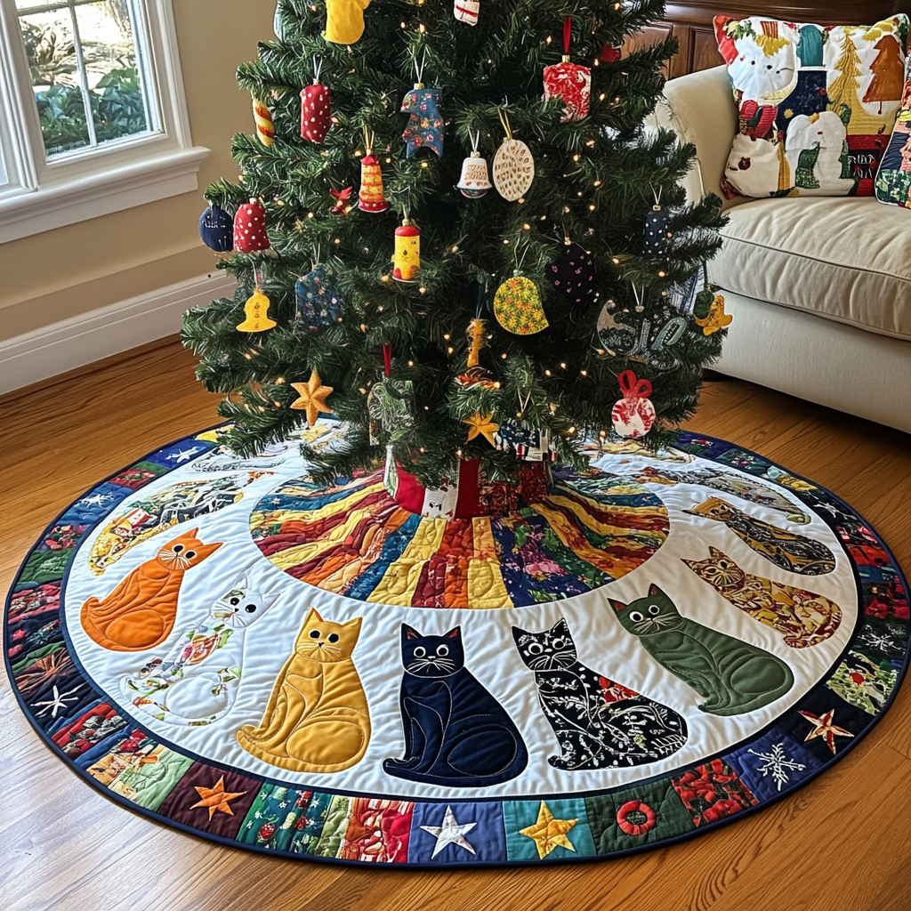 Tinsel Tail Treats Christmas Quilted Tree Skirt Lovely Gift Merch for a Festive Home