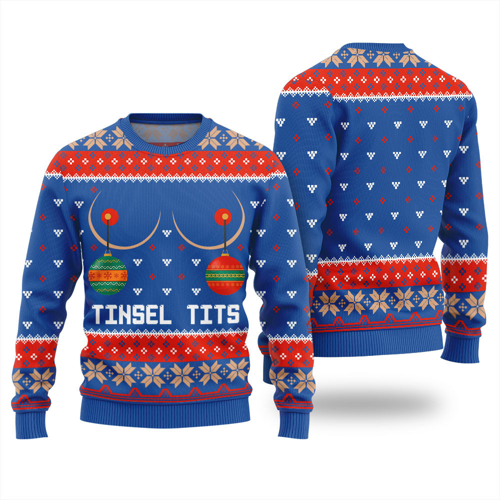 Tinsel Tits Mens Funny Christmas Sweater Perfect Gift Sweater for Friends and Family