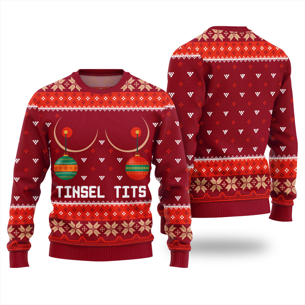 Tinsel Tits Womens Ugly Sweater Merry Christmas Sweatshirt for Holiday Fun
