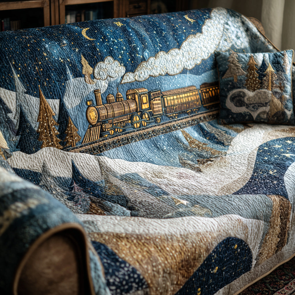 Tinsel Train Quilted Sofa Cover Living Room Winter Decor Christmas Presents For Wife