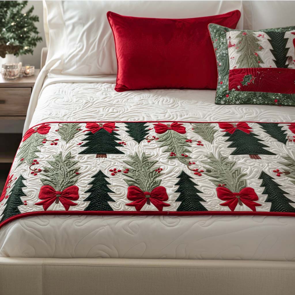 Tinsel Treasure Quilted Bed Runner Christmas Holiday Decor Best Christmas Gifts