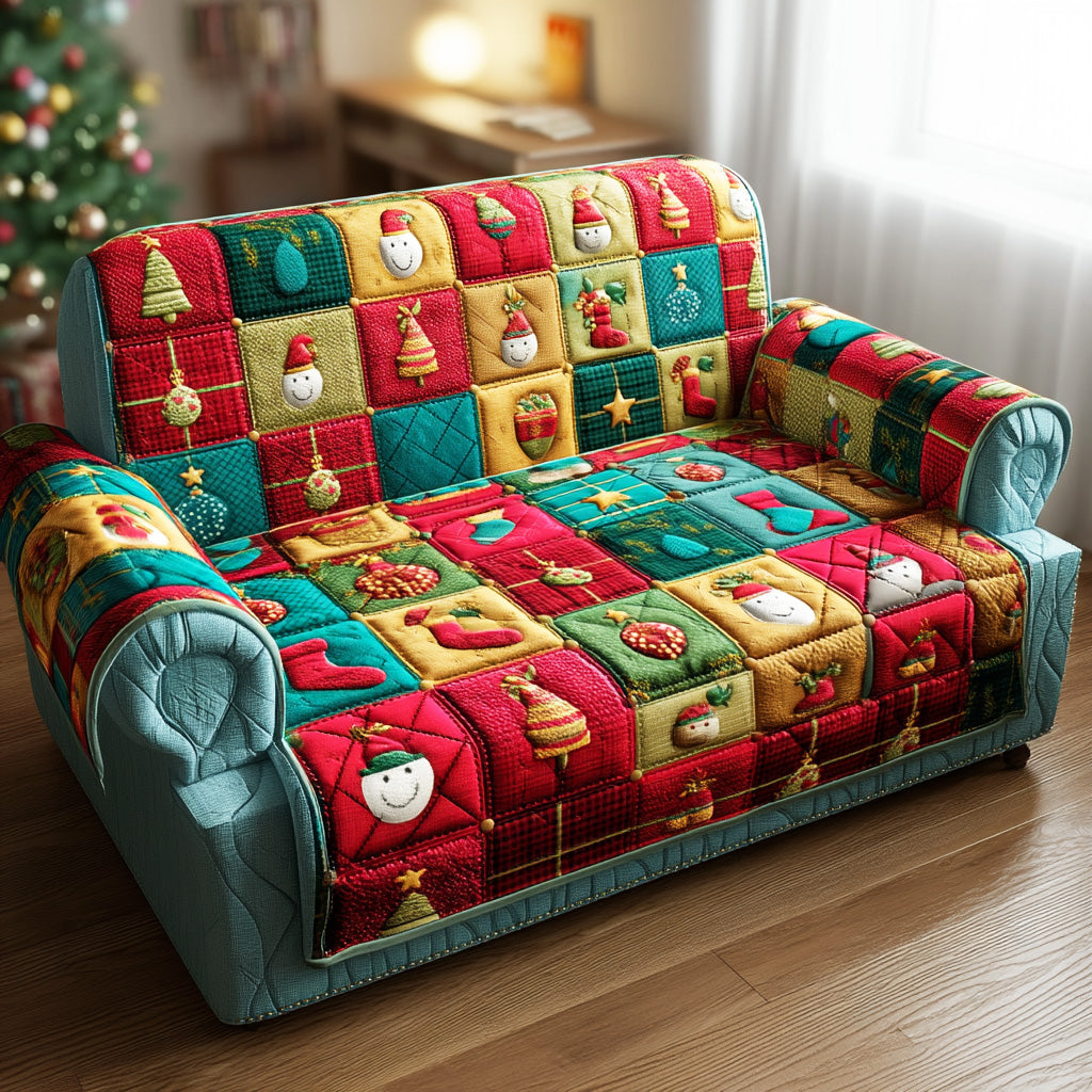 Tinsel Winter Spark Quilted Sofa Cover Christmas Living Decor Best Family Gifts