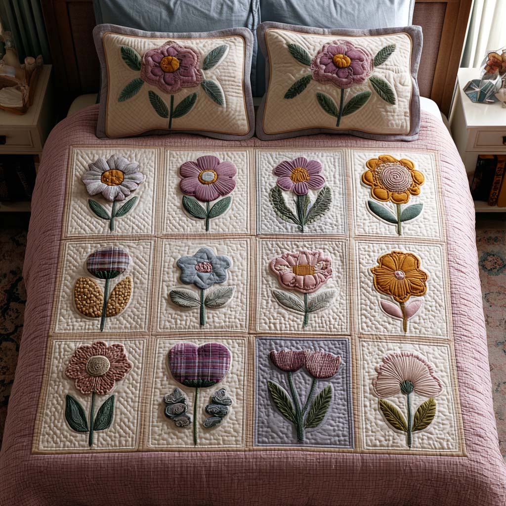 Tiny Blossoms Quilted Bedding Set Bed Decor Best Gifts For Flower Lovers