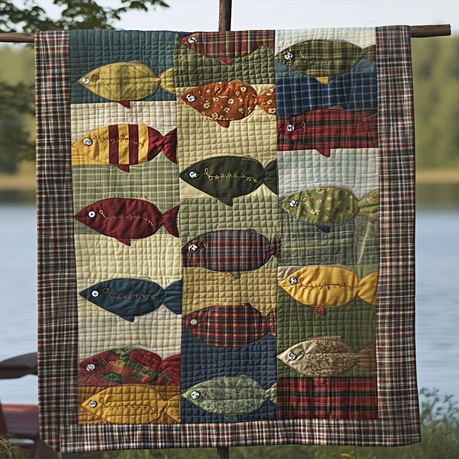 Tiny Fisherman Quilted Blanket Holiday Throw Blanket Gifts For People Who Like Fishing