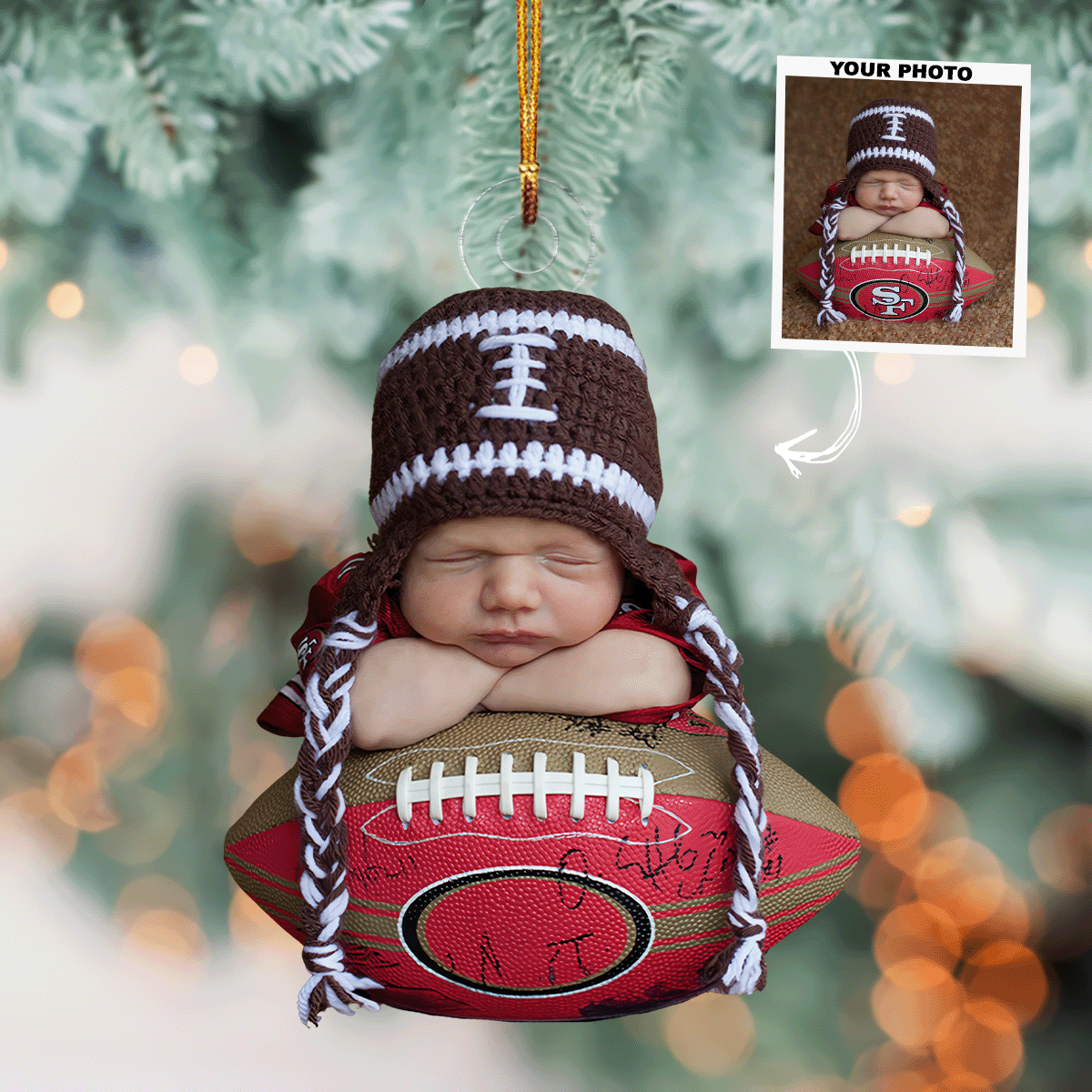 Tiny Football Fan Personalized Photo Mica Ornament Gift For Baby Family Members