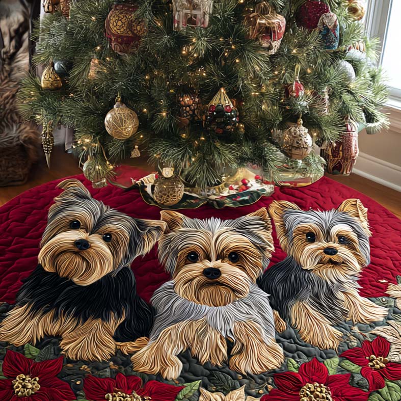 Tiny Joy Quilted Christmas Tree Skirt Xmas Tree Decor Dog Lover Yorkshire Themed Gifts