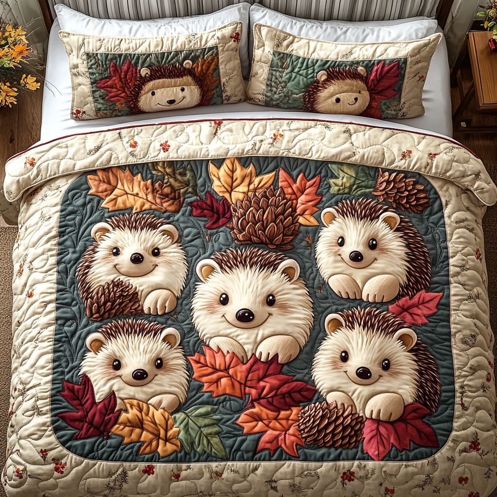 Tiny Paws and Spikes Quilted Bedding Set Best Bed Sheet Set Gift For Hedgehog Owners