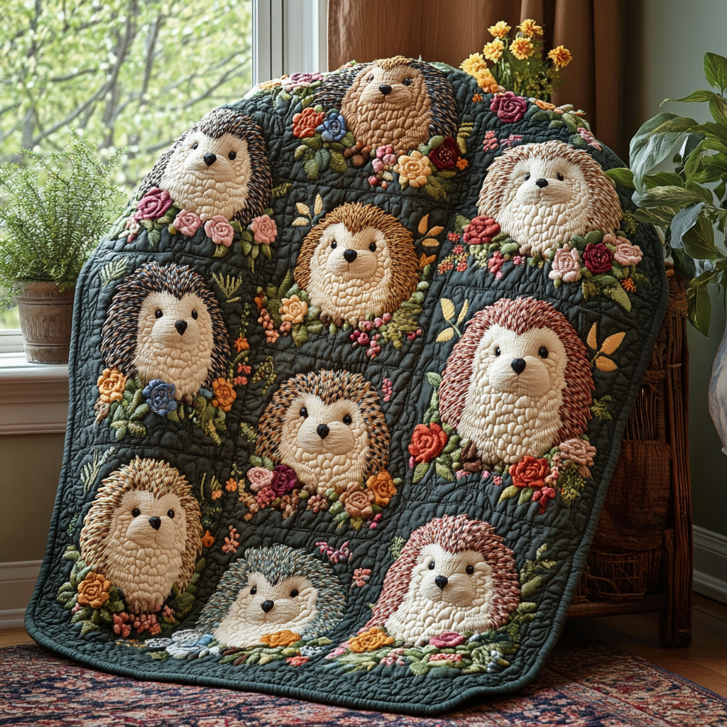 Tiny Paws and Spikes Quilted Blanket Sofa Couch Throw Blanket Best Gift For Hedgehog