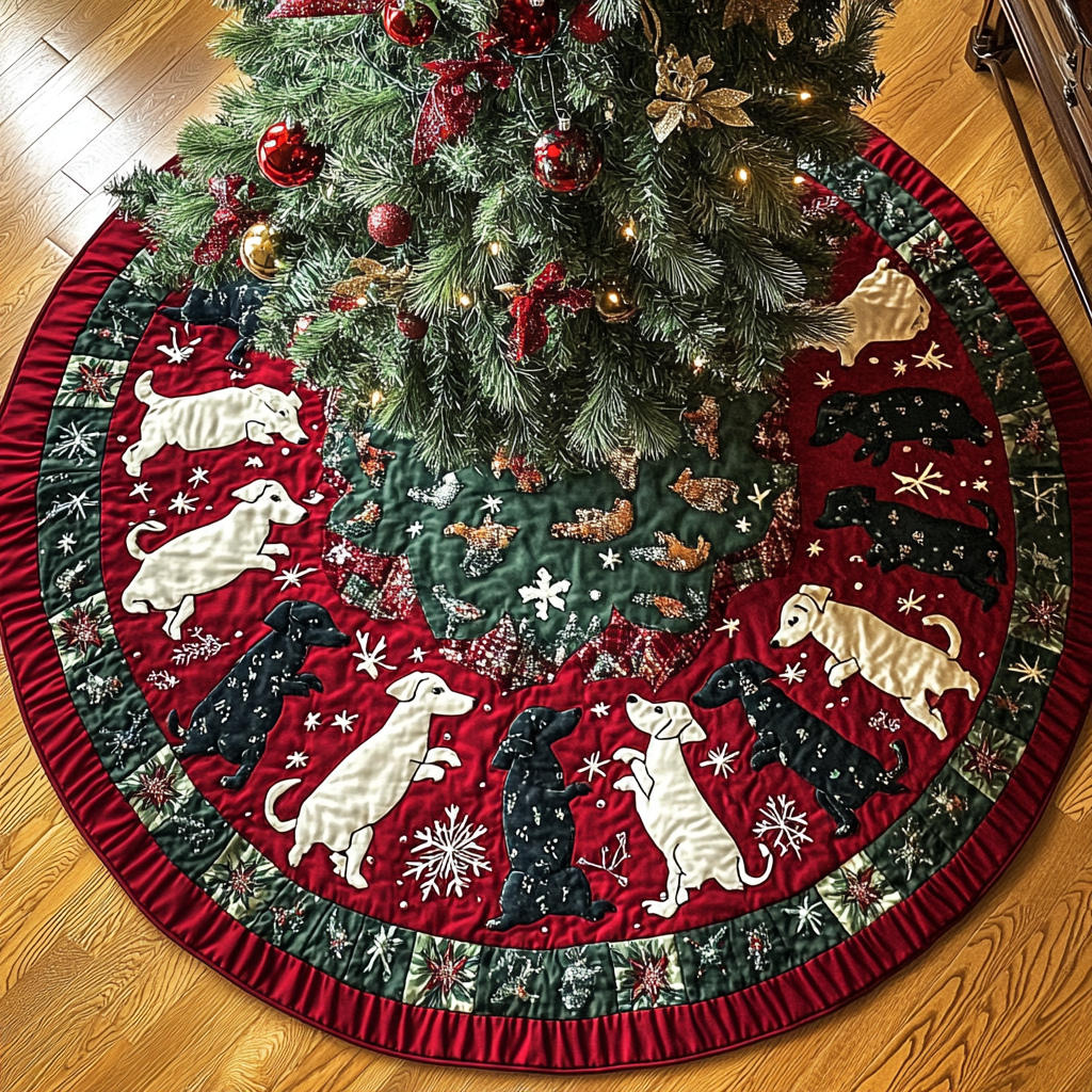 Tiny Paws Parade Christmas Quilted Tree Skirt Popular Gift Merch for Christmas Enthusiasts