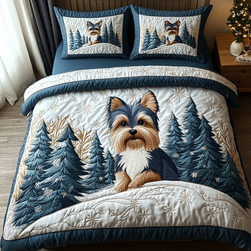 Tiny Terrier Quilted Bedding Set Bed Decorations Yorkshire Terrier Themed Gifts