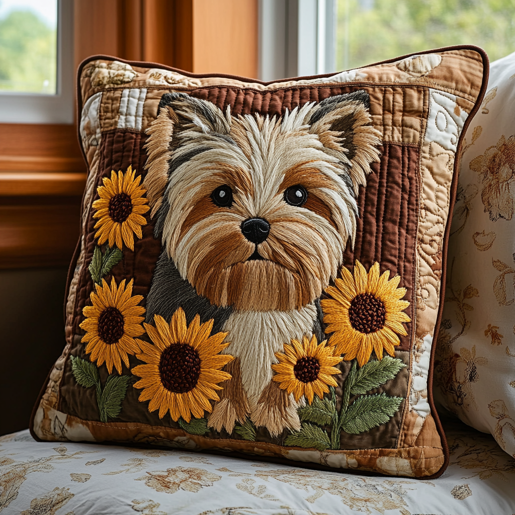 Tiny Terrier Quilted Pillow Case Best Throw Pillow Covers Yorkshire Terrier Merchandise
