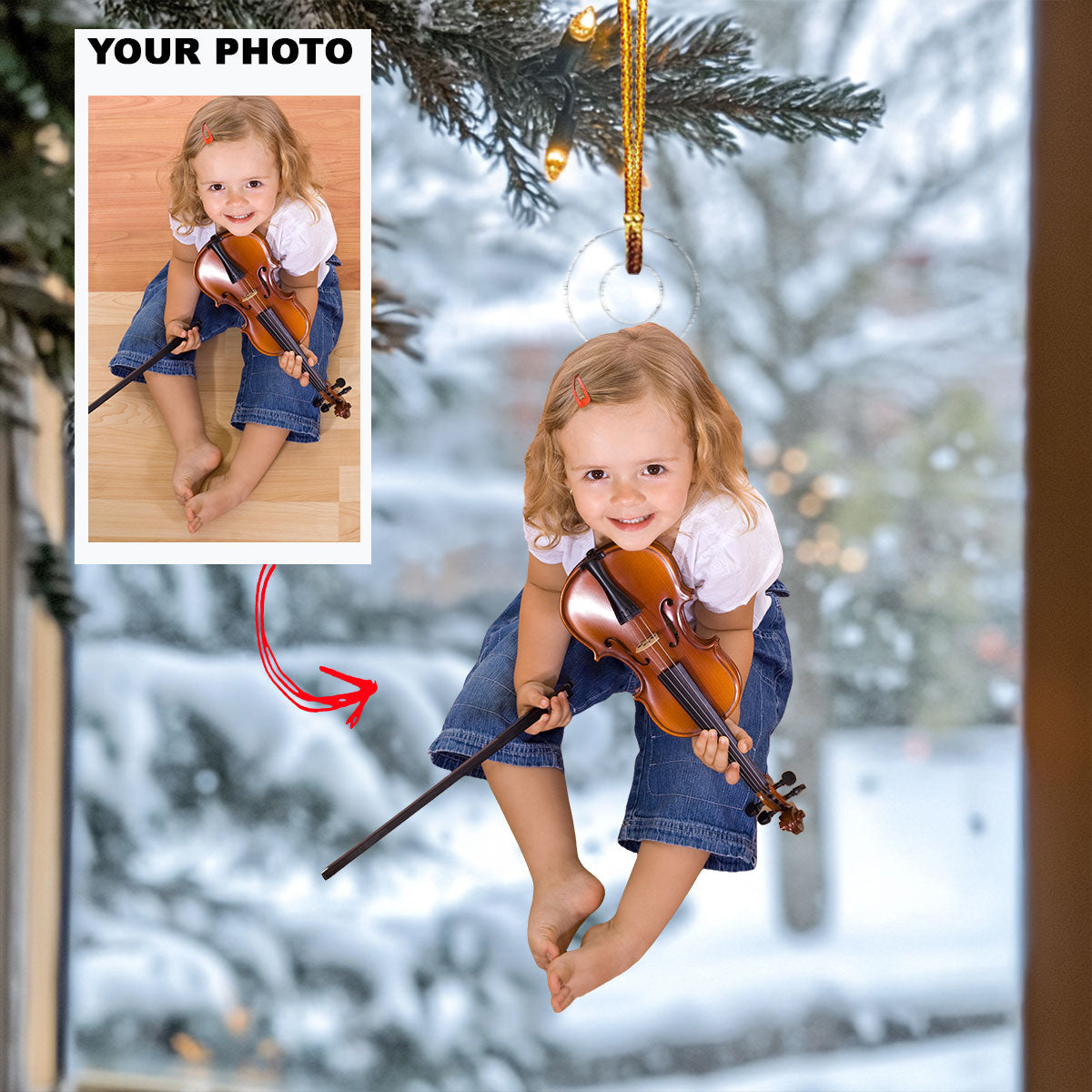 Tiny Violinist Personalized Photo Mica Ornament Christmas Gift For Baby Family Members