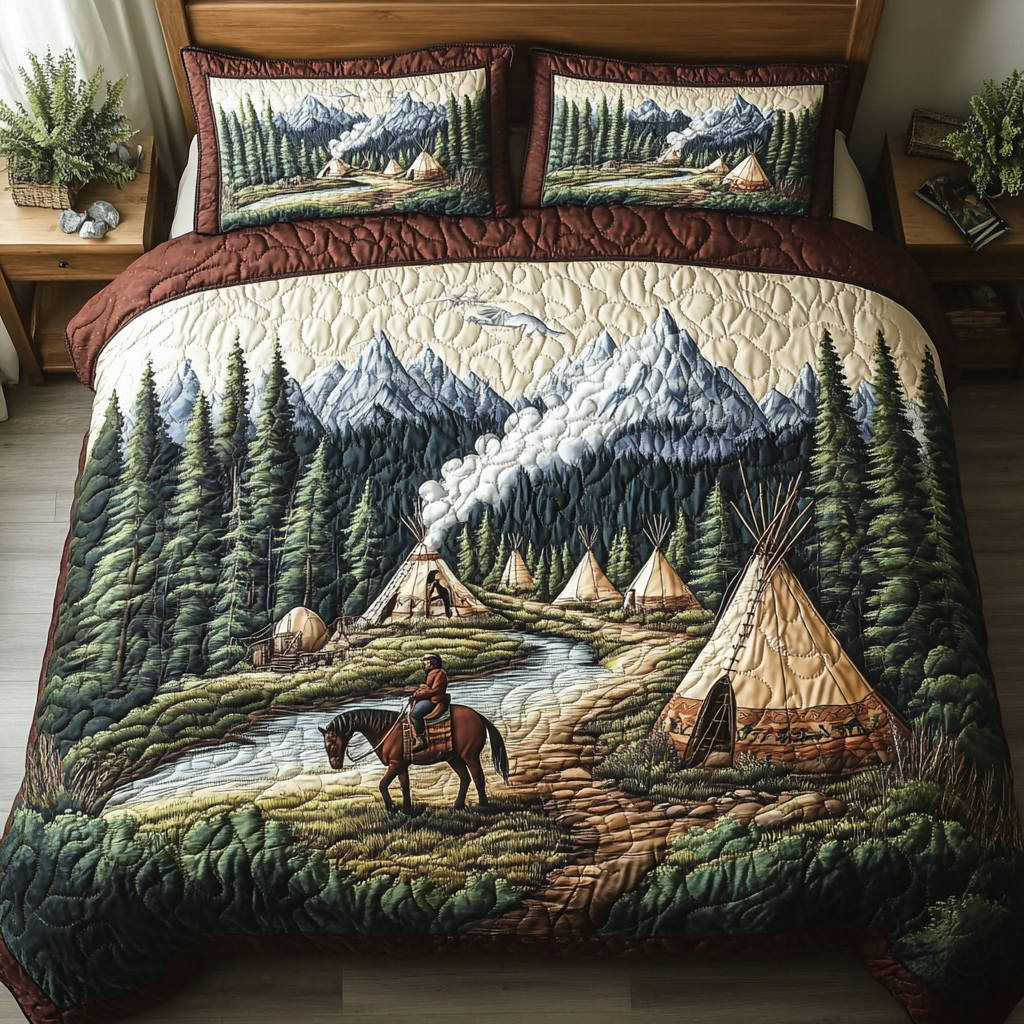 Tipi Adventure Quilted Bedding Set Duvet Cover Bed Sheet Set Horse Themed Gifts For Adults