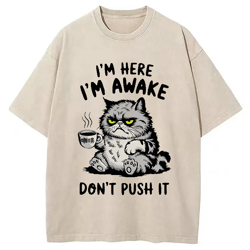 Tired Cat Washed T-Shirt Soft Comfortable Daily T Shirt Gifts For Friends