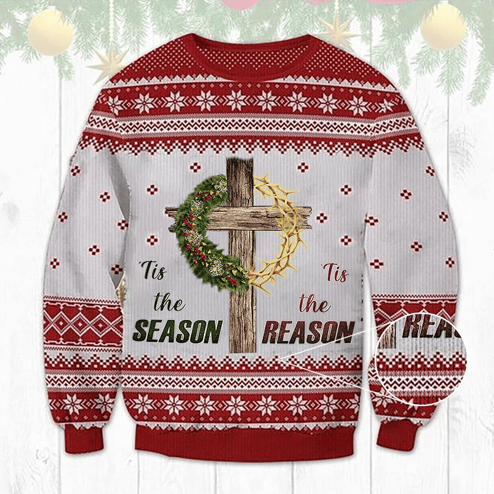 Tis Is The Reason Cross Christmas Ugly Sweater Faith Christian Christmas Clothing Gift