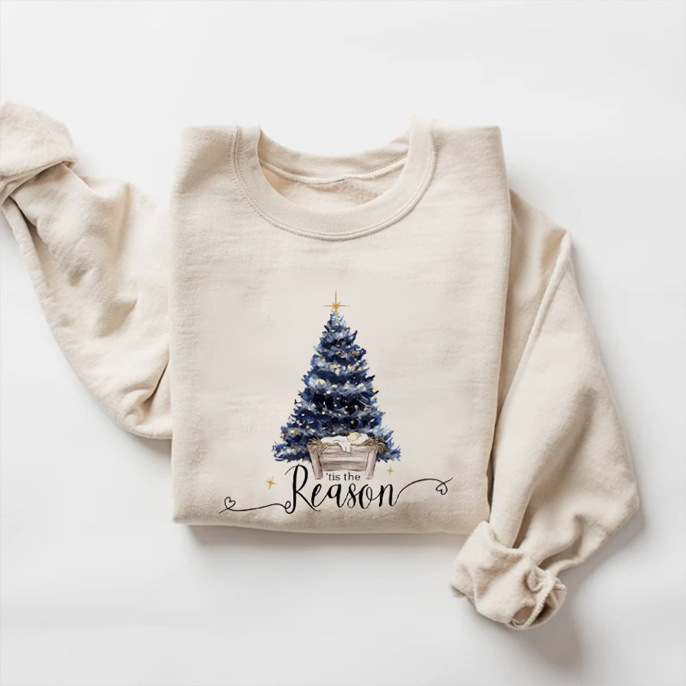 Tis The Reason Christmas Tree Sweatshirt Christian Clothing Gift Idea For Christians