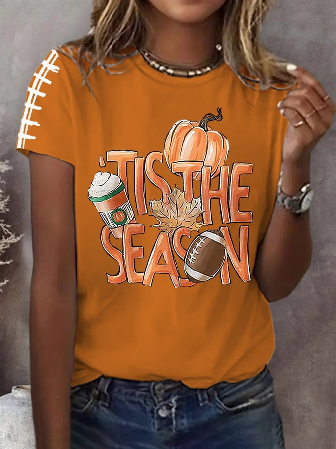 Tis The Season Football T-Shirt Pumpkin Graphic Shirt Best Gifts For Football Enthusiasts