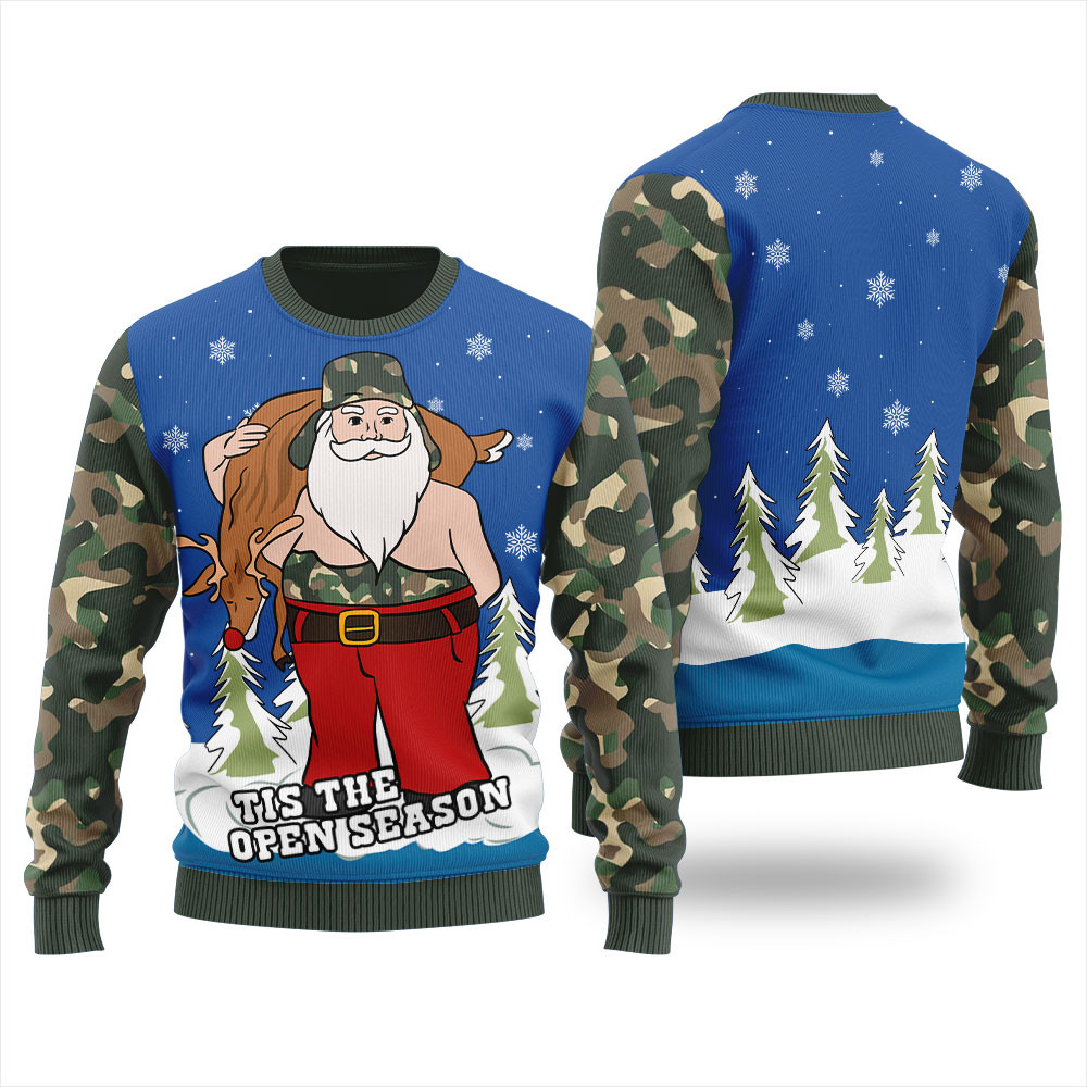 Tis The Season Funny Hunting Santa Ugly Christmas Sweater For Women Exclusive Holiday Sweater Merch for Gift Giving