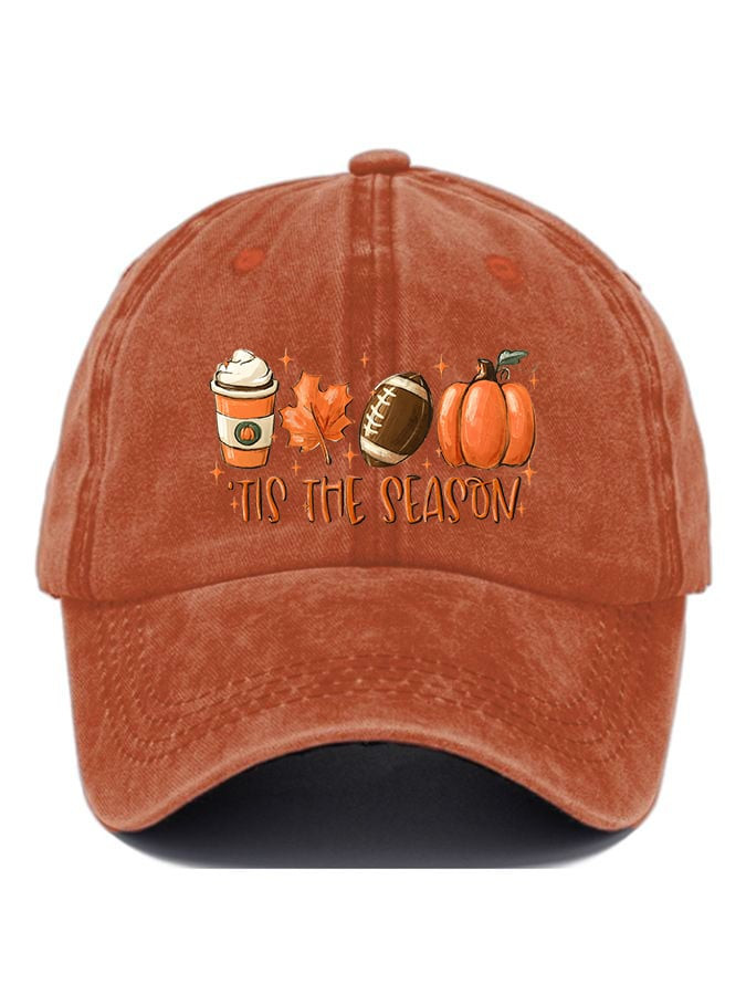 Tis The Season Hat Pumpkin Maple Leaf Design Football Themed Baseball Hat Holiday Gifts For Men