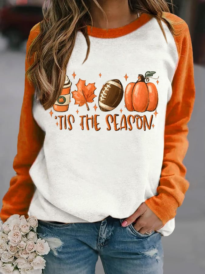 Tis The Season Pumpkin Maple Leaf Sweatshirt Football Apparel Holiday Gifts
