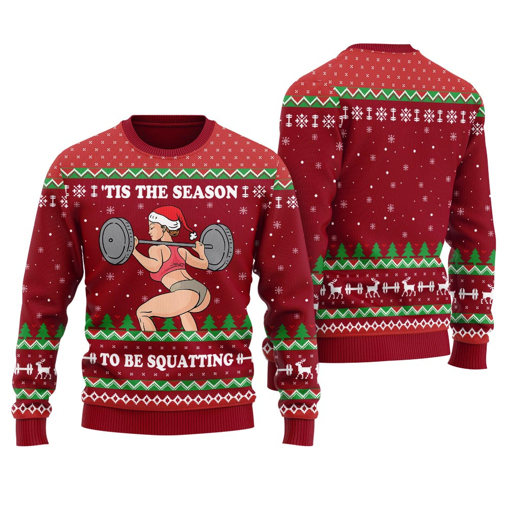Tis The Season To Be Squatting Christmas Sweater Women Best Christmas Merch Gift for Family and Friends