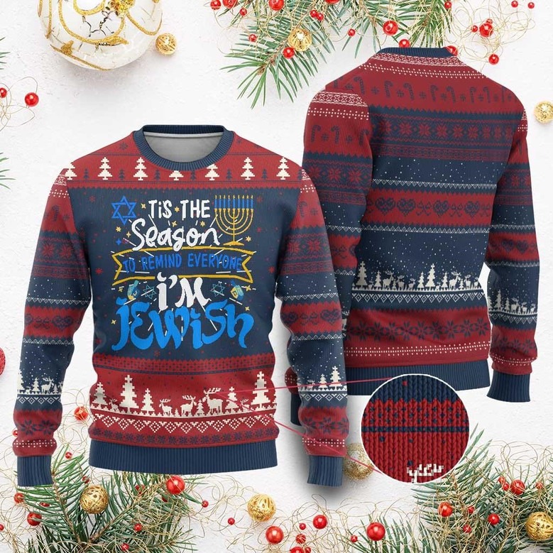 Tis The Season Ugly Christmas Sweater Funny Jewish Hanukkah Sweater Xmas Gifts For Him