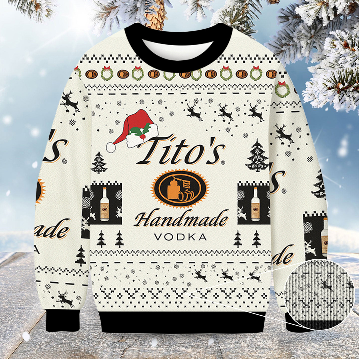 Tito's Peaceful Night Christmas Ugly Sweater Holiday Apparel Wine Lover Xmas Gifts