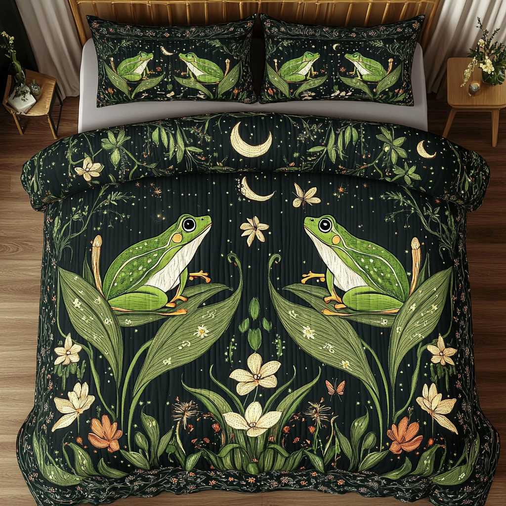 Toad Bloom Quilted Bedding Set Bed Room Decoration Gift For Frog Lover