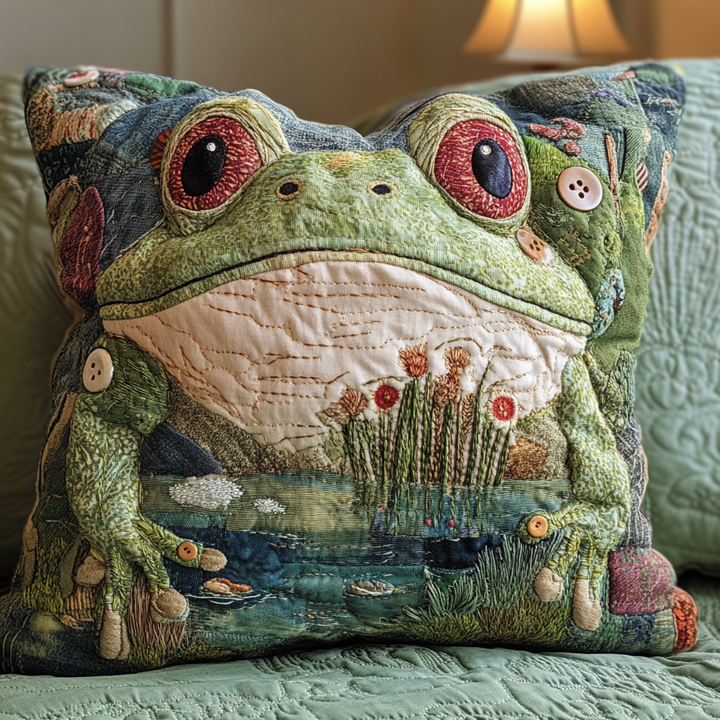 Toad Time Quilted Pillow Case Home Decor Pillow Covers Frog Items For Gifts
