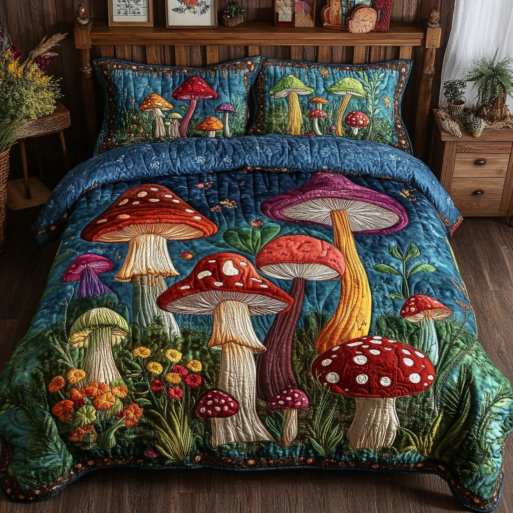 Toadstool Trail Quilted Bedding Set Bed Room Decoration Gift Hippie