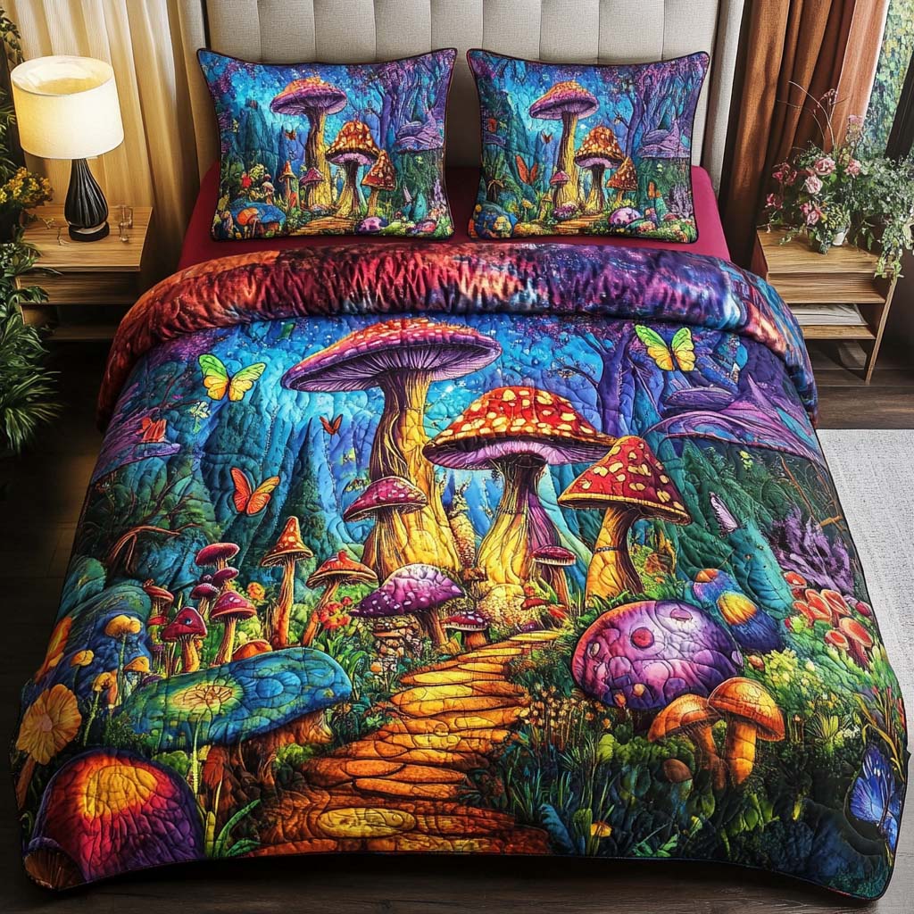 Toadstool Trail Quilted Bedding Set Best Comforter Sets Unique Mushroom Gifts