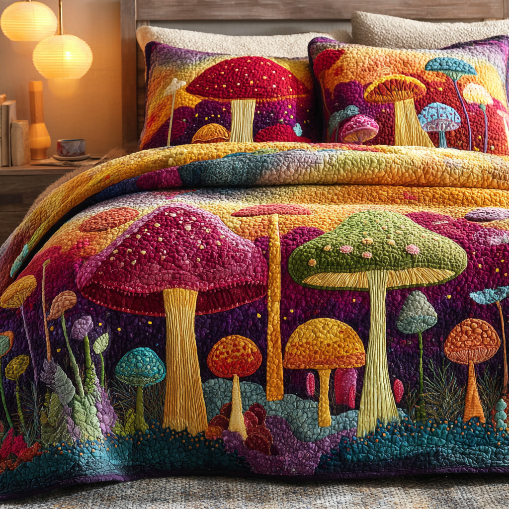 Toadstool Trails Quilted Bedding Set Special Home Gift Idea for Comfortable Living