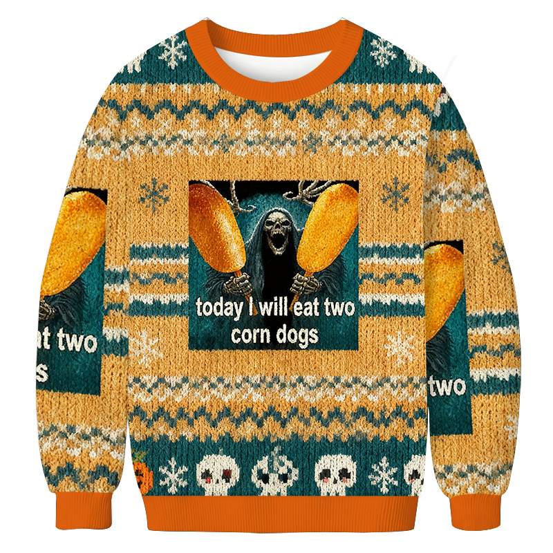 Today I Will Eat Two Corn Dogs Meme Christmas Ugly Sweatshirt Christmas Cozy Winter Wear Gift Ideas