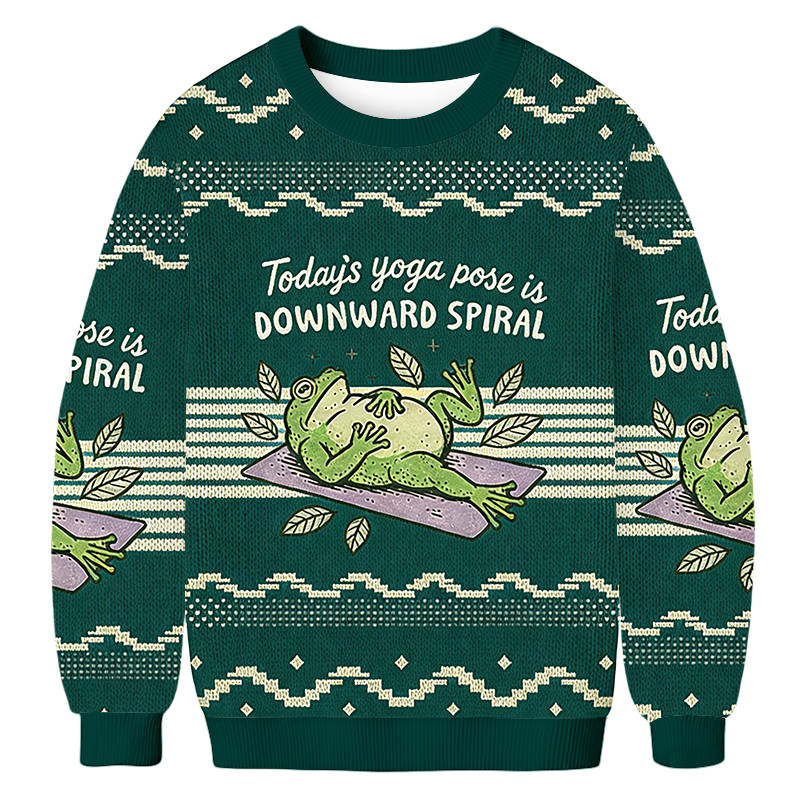 Today's Yoga Pose Is Downward Spiral Ugly Sweater Funny Sweater Frog Lover Gifts