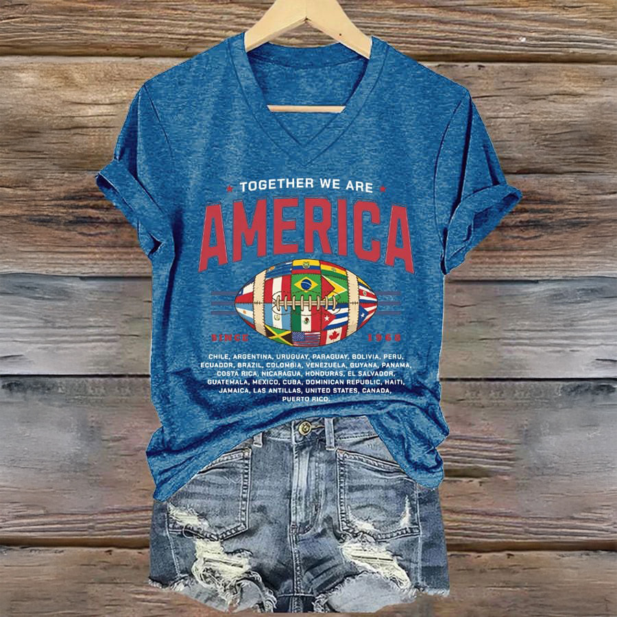 Together We Are America V-Neck Shirt Puerto Rican Flag Football Clothes Fan Gift Idea