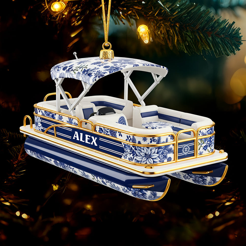 Toile de Jouy Christmas Ornament - Personalized Gifts For Pontoon Lovers - Holiday Tree Decoration Gift