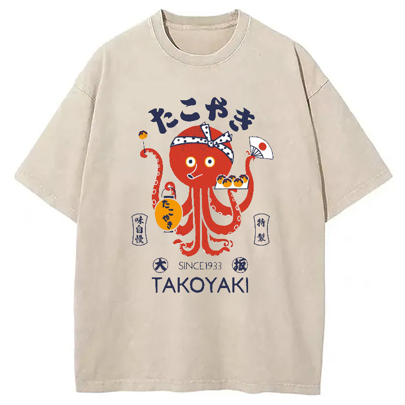 Tokoyaki Octopus Japanese Washed T-Shirt Unique Aesthetic Fashion Tee Gifts For Friends Tokoyaki Octopus Japanese Washed T-Shirt Unique Aesthetic Fashion Tee Gifts For Friends