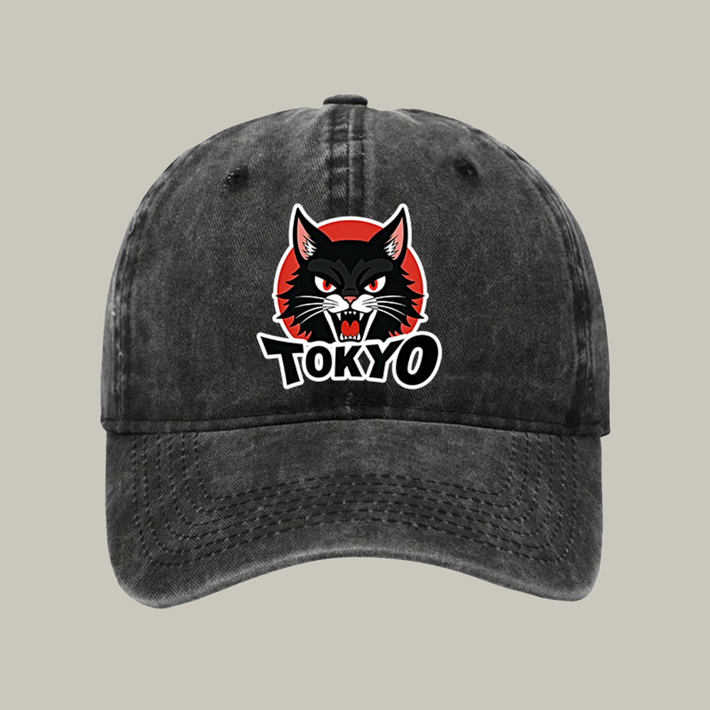 Tokyo Cat Logo Washed Cap Funny Ball Caps Christmas Gifts For Grandparents