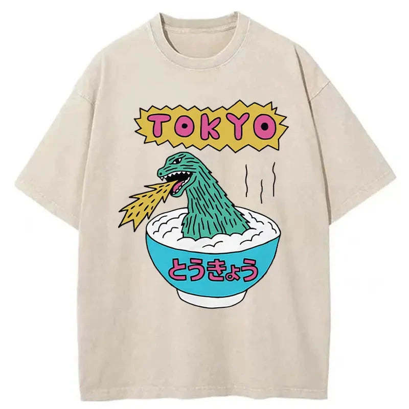 Tokyo Cuisine Japanese Washed T-Shirt Cool Urban Street Style Shirt Gifts For Besties Tokyo Cuisine Japanese Washed T-Shirt Cool Urban Street Style Shirt Gifts For Besties